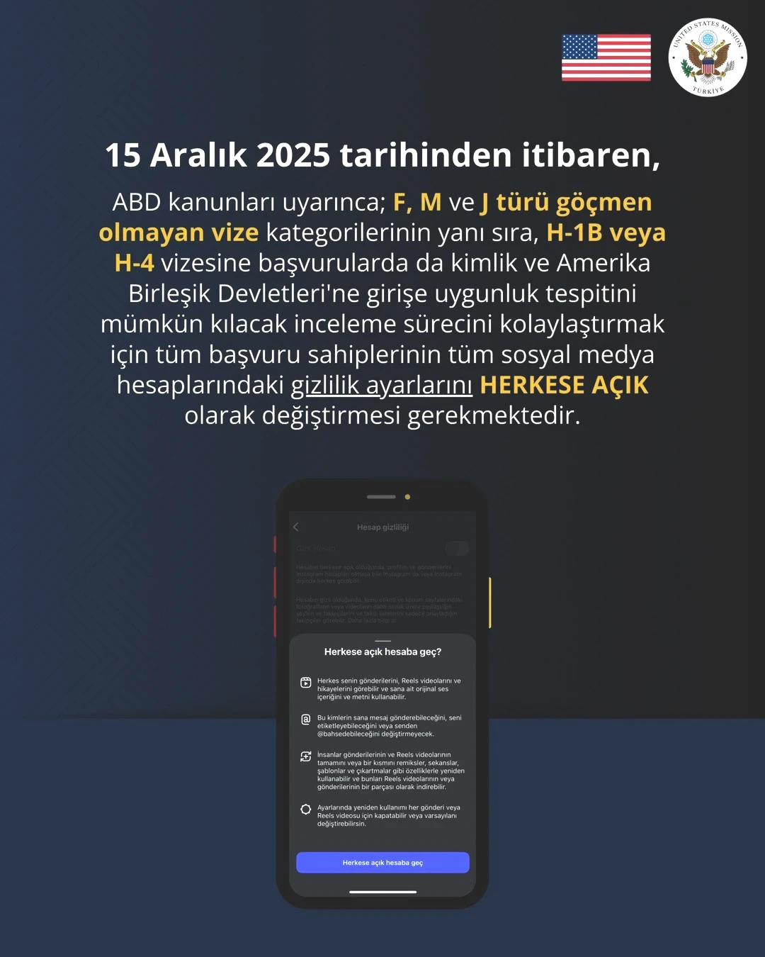 ABD Büyükelçiliği duyurdu: Vize başvurusunda sosyal medya şartı 1