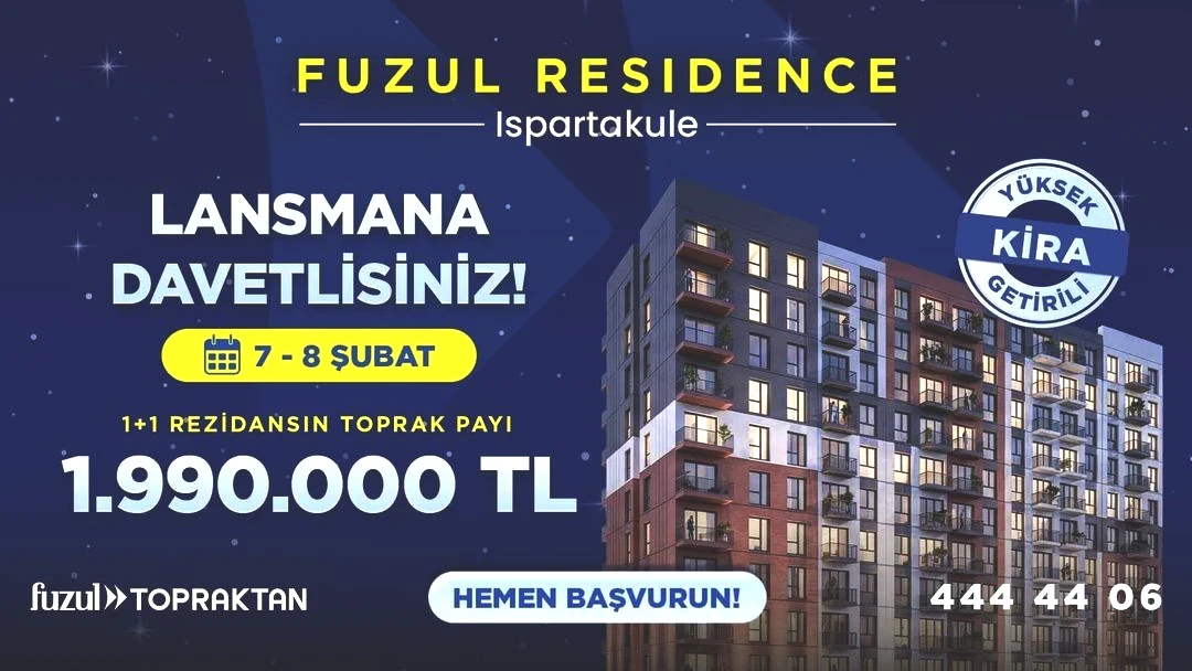 Ispartakule de yatırım fırsatı: 1+1 rezidansın toprak payı 1.990.000 TL! 1