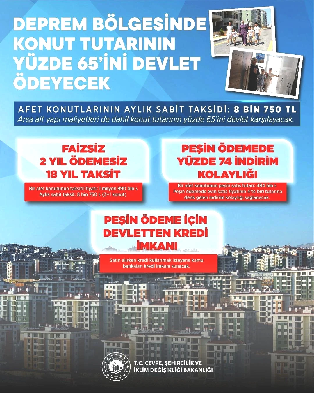 Cumhurbaşkanı Erdoğan duyurdu! Deprem konutlarında ödeme planı netleşti:  Aylık 8.750 TL, 2 yıl ödemesiz  1