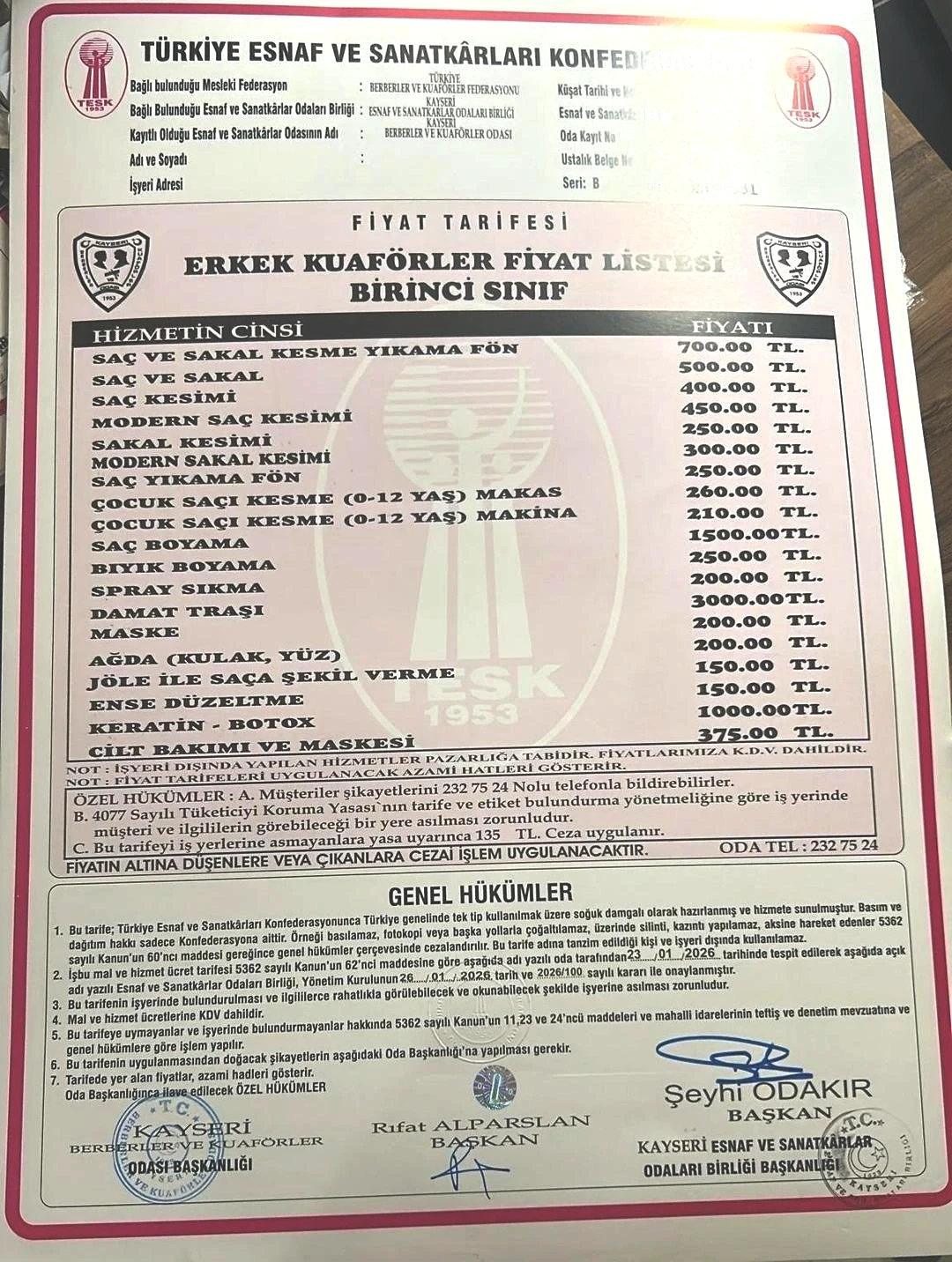 Kayseri’de berber ücretlerine zam! Saç kesimi fiyatı... 1