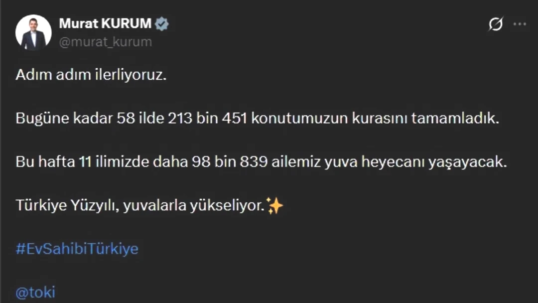 TOKİ kura takvimi paylaşıldı! Bakan Kurum 11 ili açıkladı 1