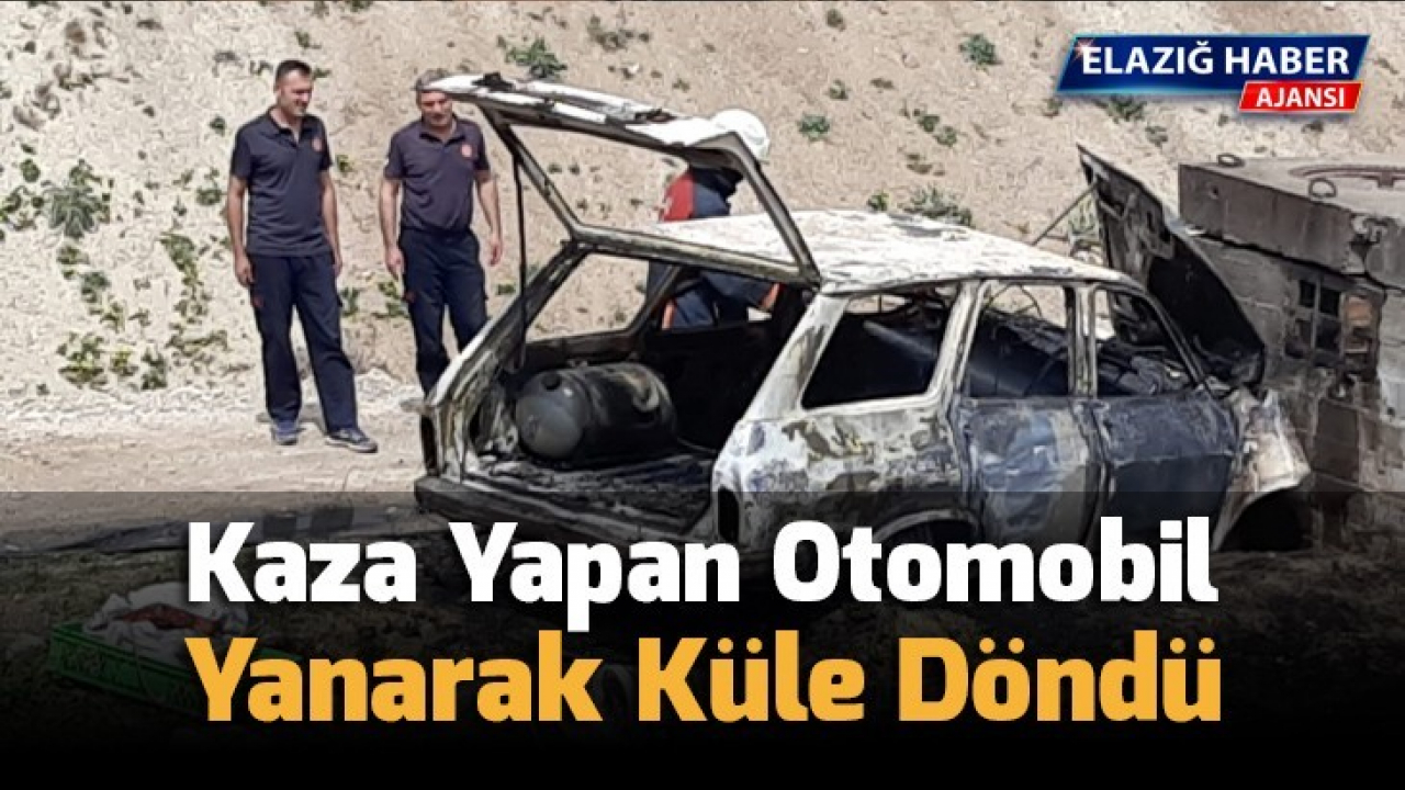 Kaza yapan otomobil yanarak küle döndü