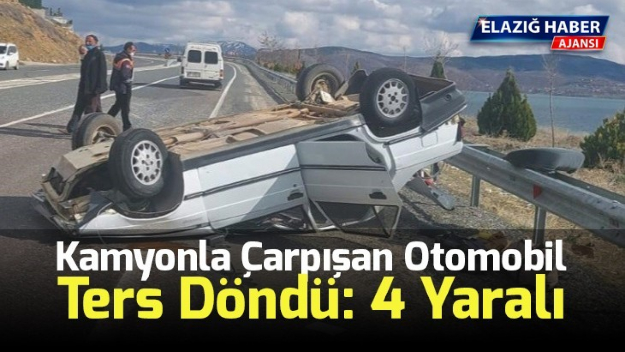 Kamyonla çarpışan otomobil ters döndü: 4 yaralı