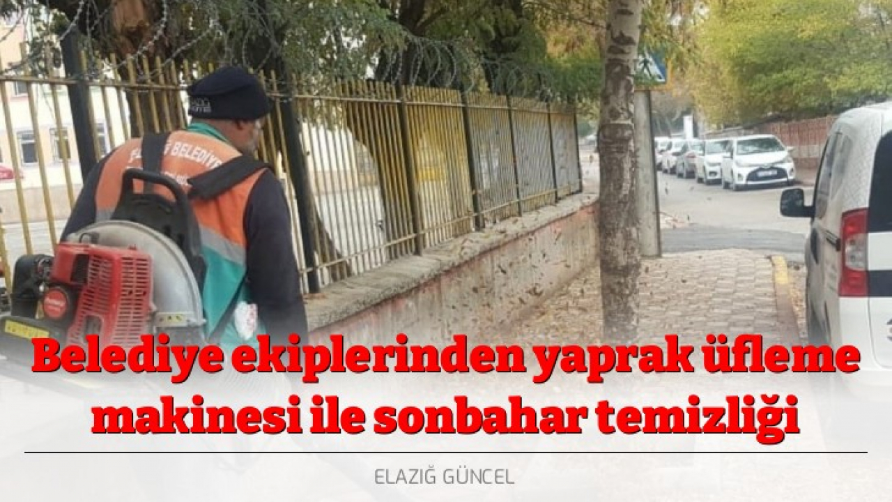 Belediye ekiplerinden yaprak üfleme makinesi ile sonbahar temizliği