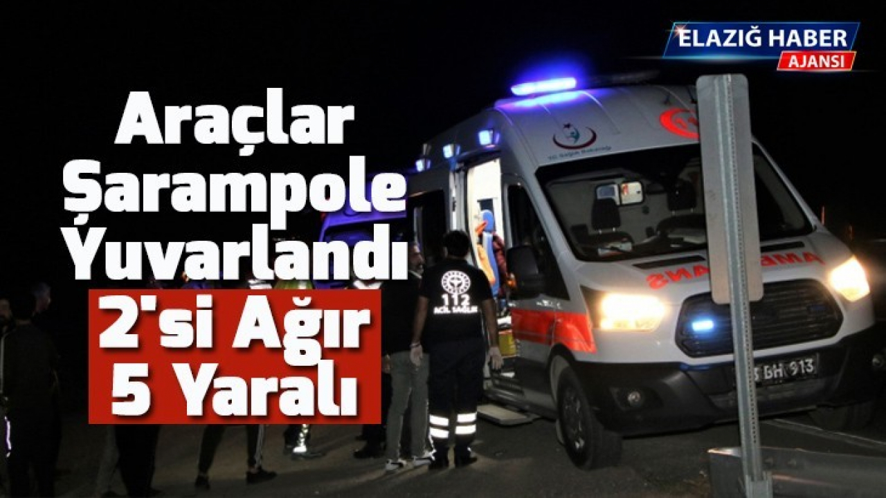Elazığ'da çarpışan araçlar şarampole yuvarlandı: 2'si ağır 5 yaralı