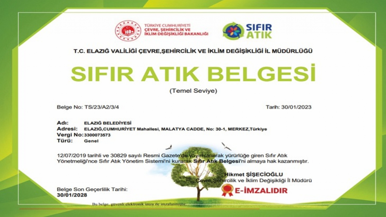 Elazığ Belediyesi Sıfır Atık Başarısını Taçlandırdı