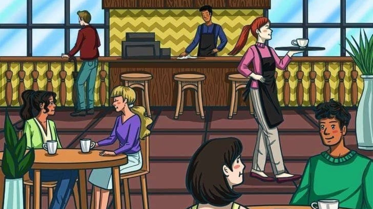Kafe resmindeki gizli şemsiyeyi sadece en zeki insanlar 7 saniyede bulabilir! Zekanı test et!